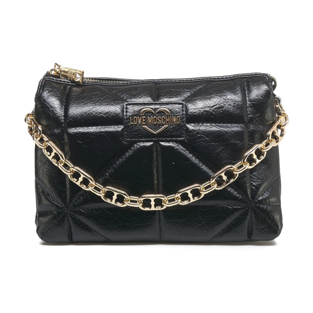 Love Moschino Zwarte schoudertas met geometrisch gewatteerde decoratie Black Dames