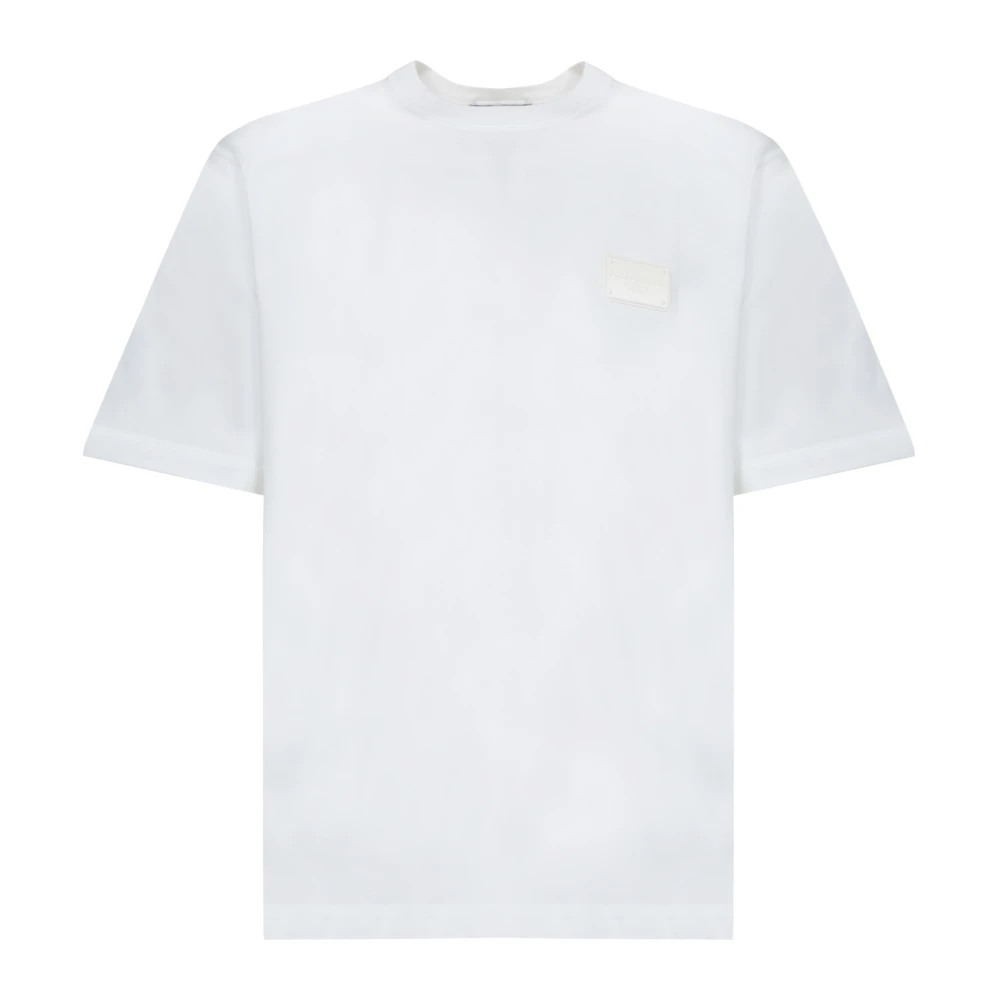 Dolce & Gabbana Men's White Tone-On-Tone Plaque T-Shirt