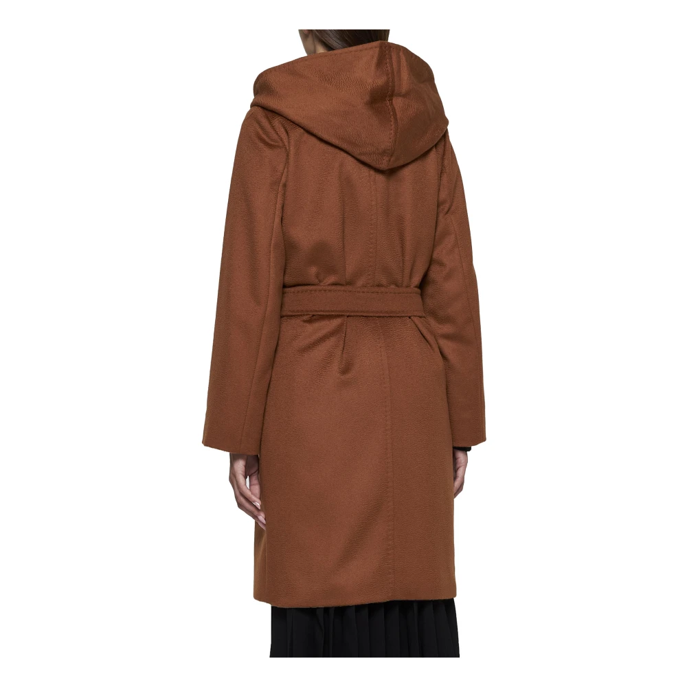Max Mara Studio Bruin Leren Jas met Capuchon Brown Dames