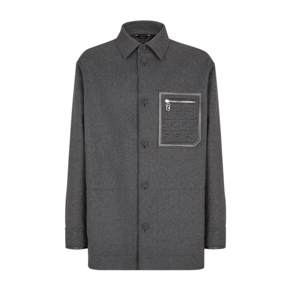 Fendi Men's Grey Cashmere Jacket With Zip Pocket