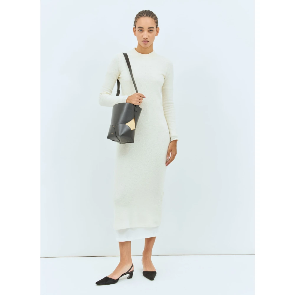 Jil Sander Wollen Gebreide Midi Jurk White Dames