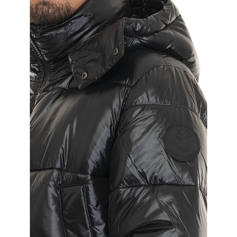 Save The Duck Glanzende Christian Coat met Afneembare Capuchon Black Heren