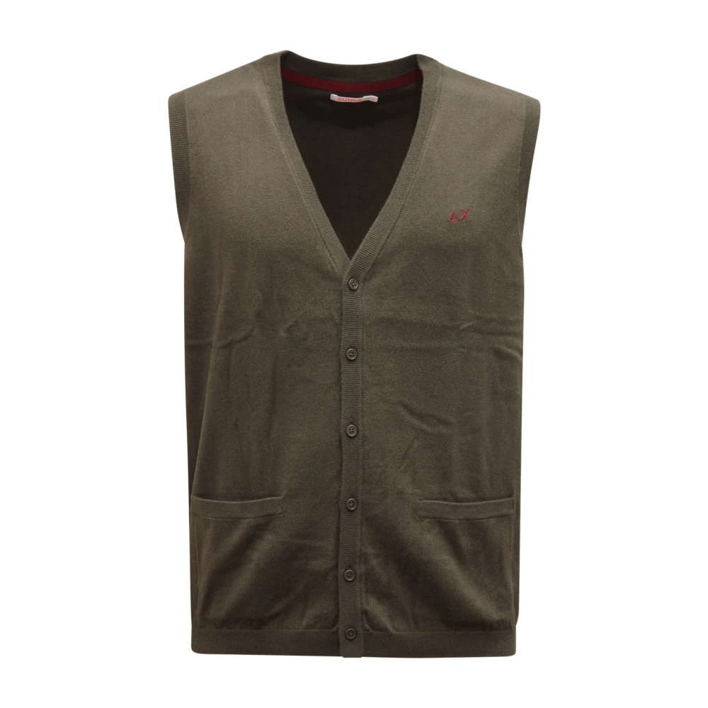 Sun68 Green Sleeveless Jumpers, Male, Xl, Wool Blend Sleeveless Jumper