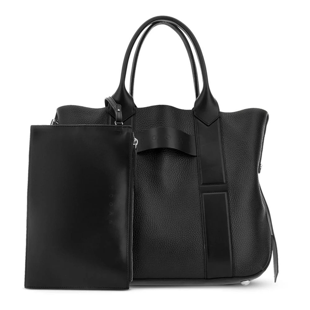 Hogan Zwarte leren shopper tas met afneembare band Black Dames