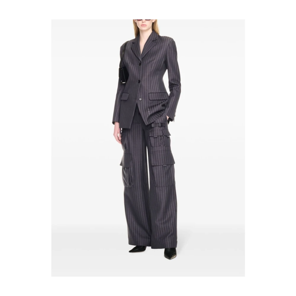 Off White Grijze Wollen Blend Getailleerde Jas Gray Dames