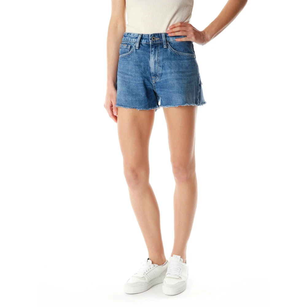 Pepe Jeans High Waist Denim Shorts met Rafelzoom Blue Dames