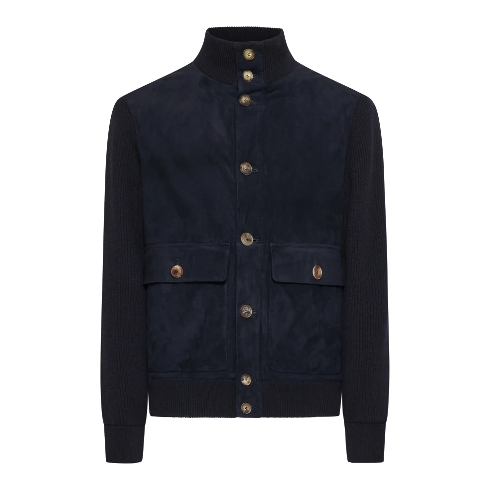 BRUNELLO CUCINELLI Navy Blauw Suède Bomberjack Blue Heren