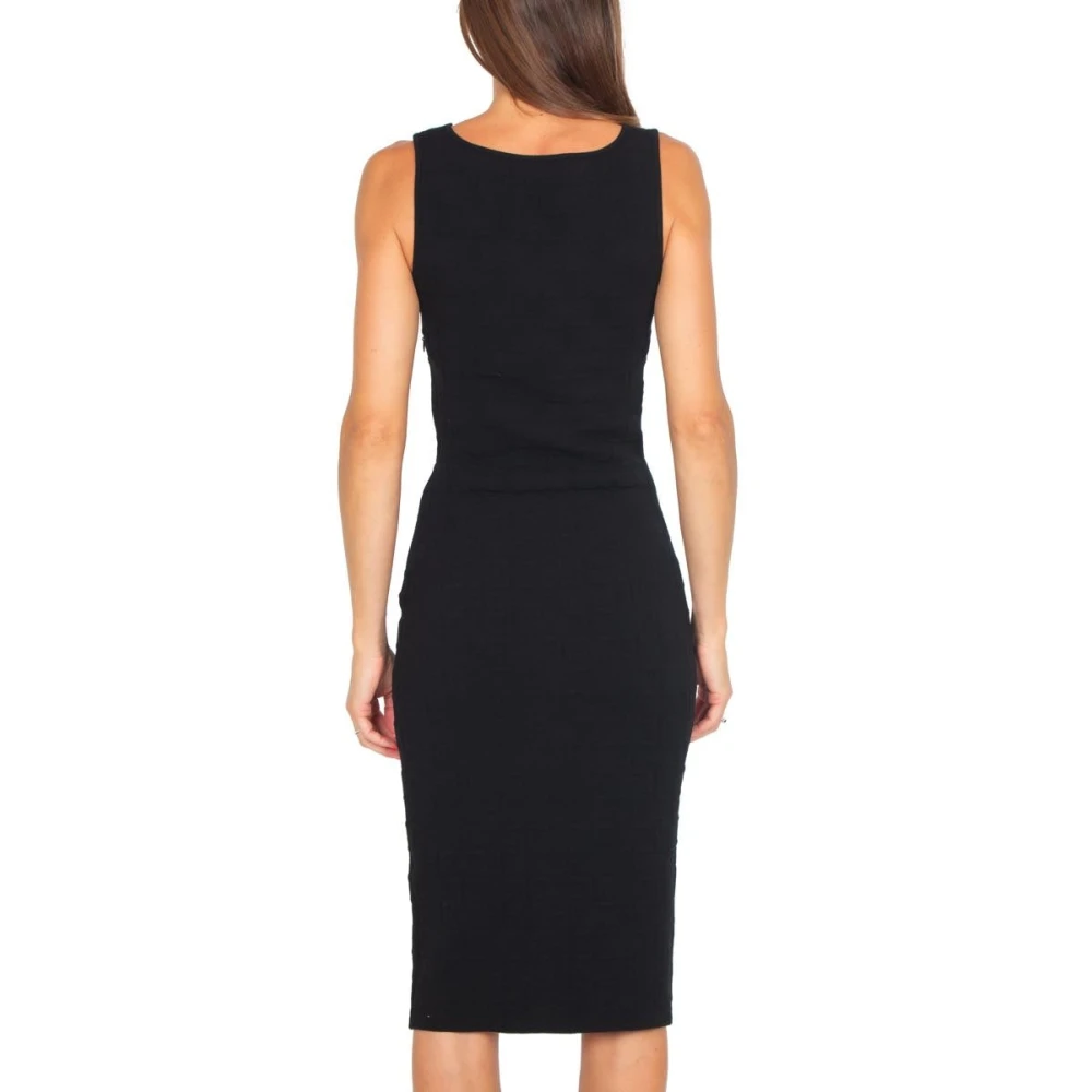 Elisabetta Franchi Zwart Jacquard Gebreide Mouwloze Jurk Black Dames