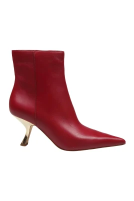 Röda läderankelboots med spegelklack