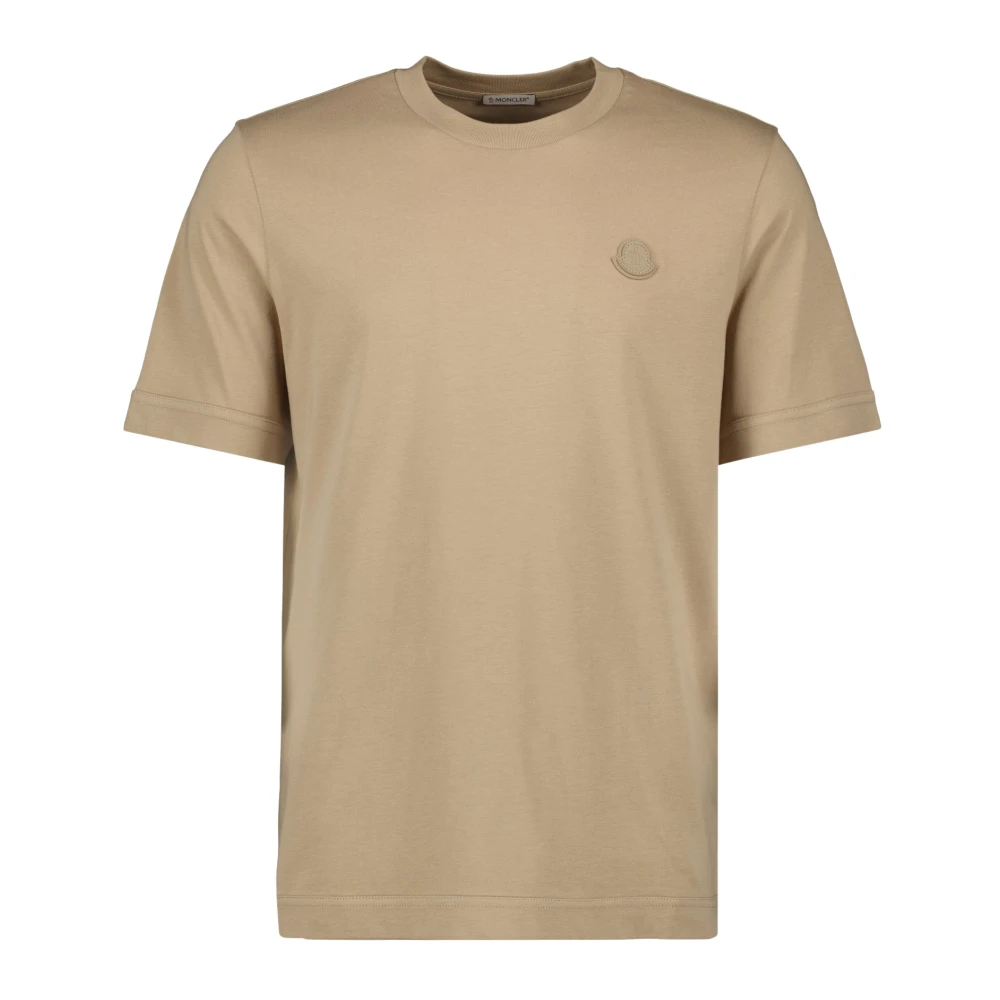 Moncler Men's Beige Logo Patch Cotton T-Shirt - T-Shirts - S - Tops