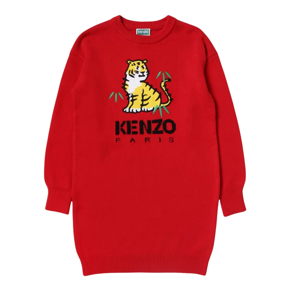 Kenzo Röd Stickad Tiger Klänning Red, Flicka