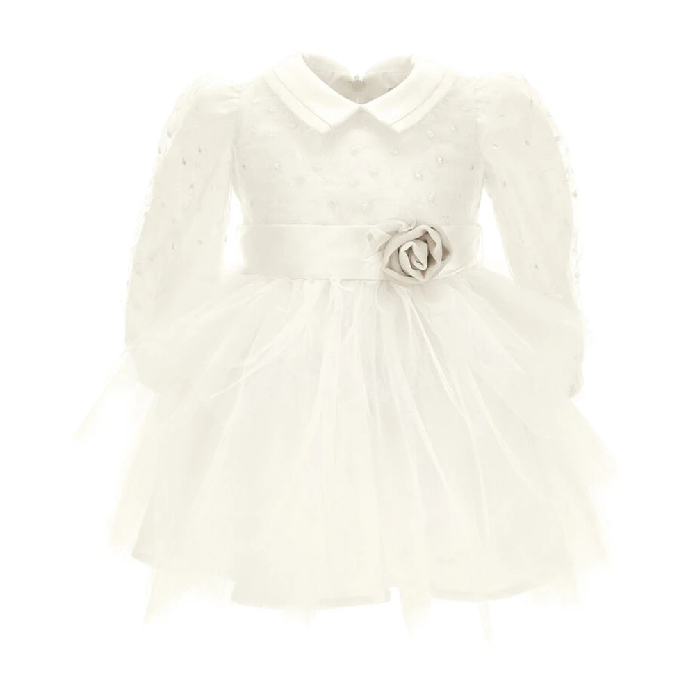 Monnalisa Girls White Vestito In Tulle - Dresses - 3 Y - Kids
