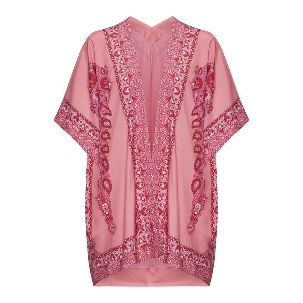ETRO Roze Kimono Mouw Jas Medaillon Print Pink Dames