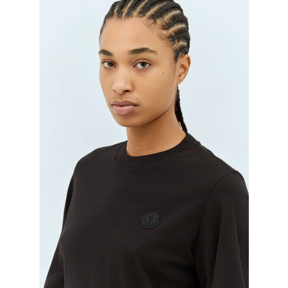 Moncler Katoenen Jersey Logo Patch Longsleeve T-shirt Black Dames