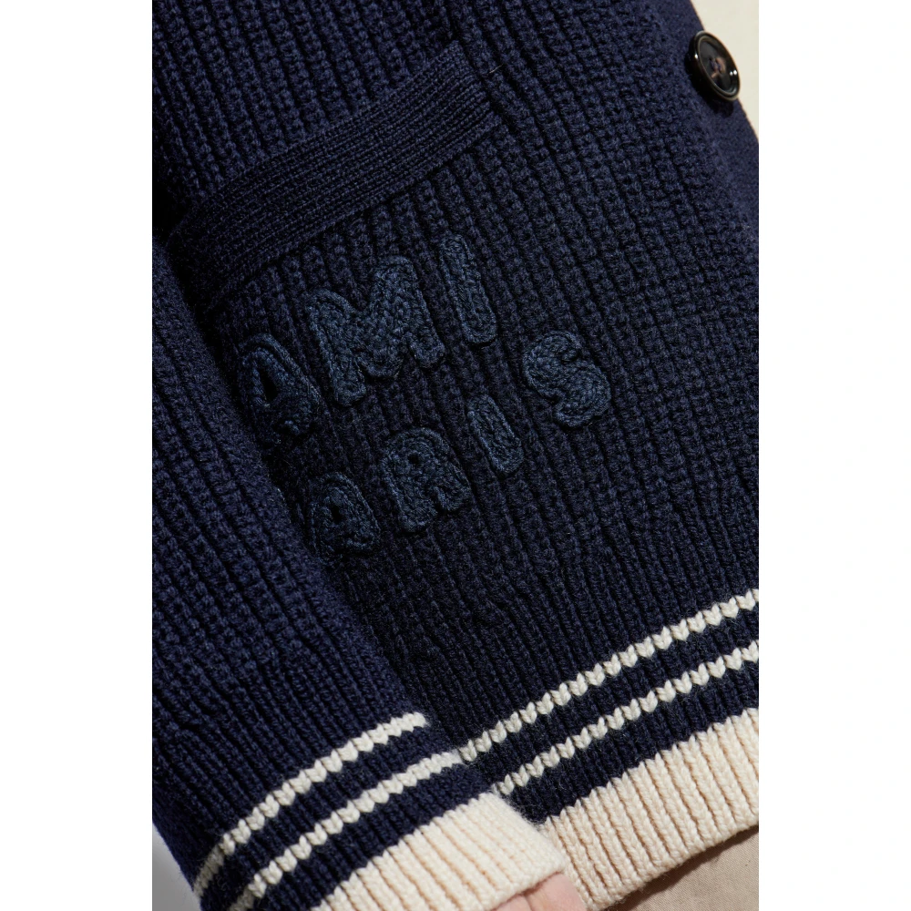 Ami Paris Wol wollen cardigan met logo Blue Heren