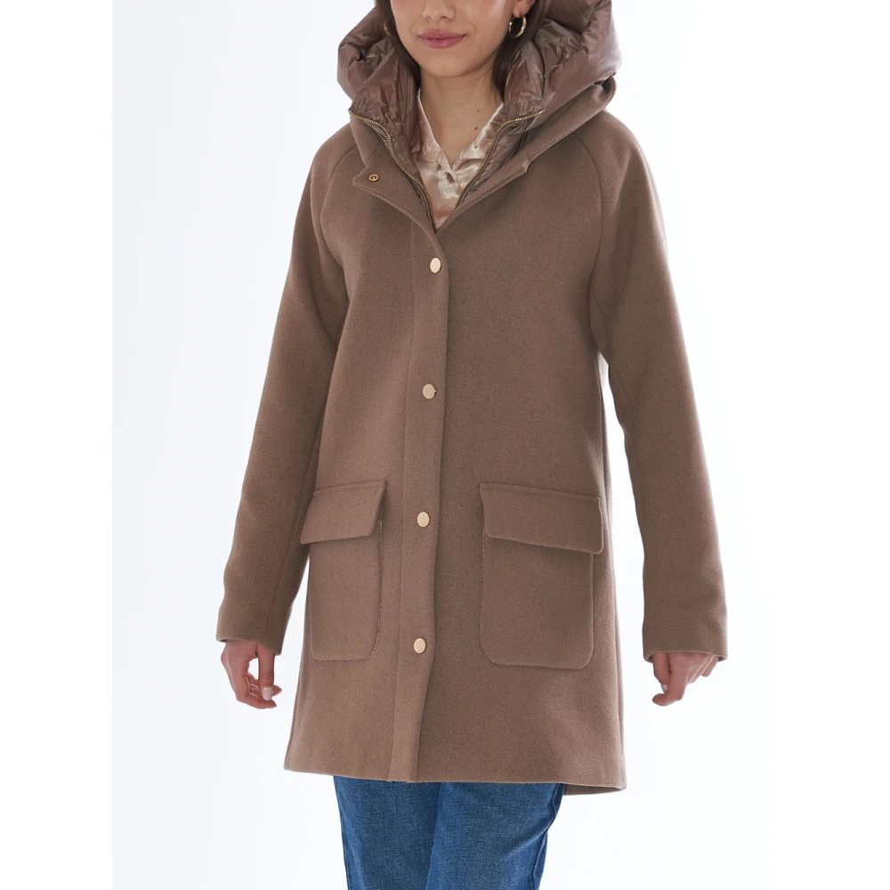 YES ZEE Bruine wollen jas met afneembare gewatteerde bodywarmer Brown Dames