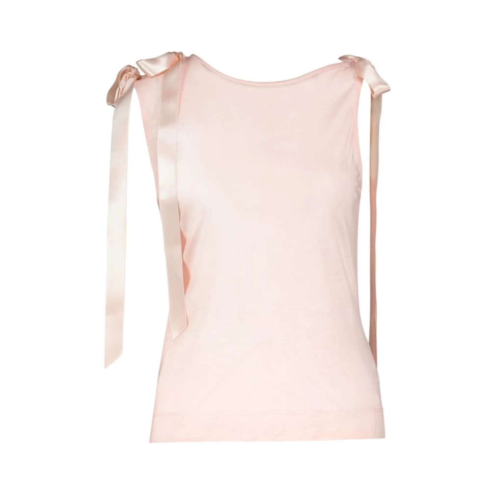 Simone Rocha Pink Sleeveless Tops, Female, Xs, Bow Ribbon Tail Tank