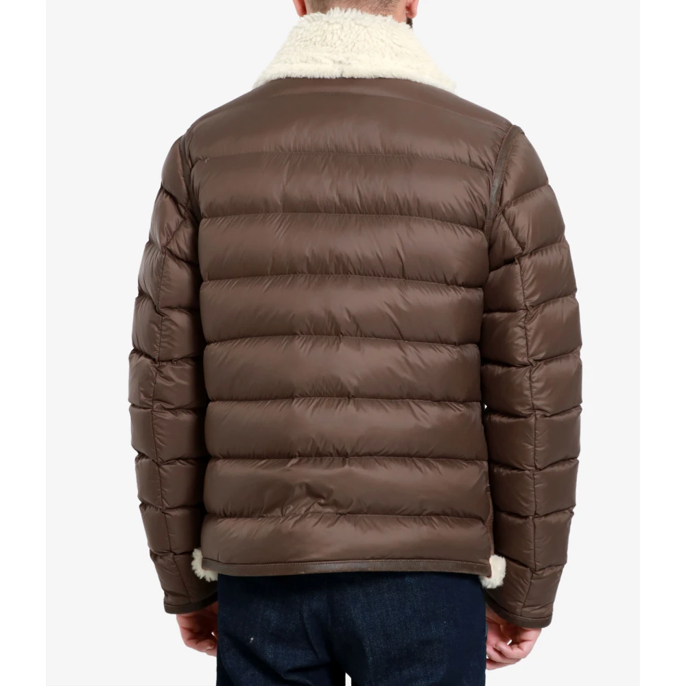 Blauer Bruine Leren Jas met Kraag en Rits Brown Heren