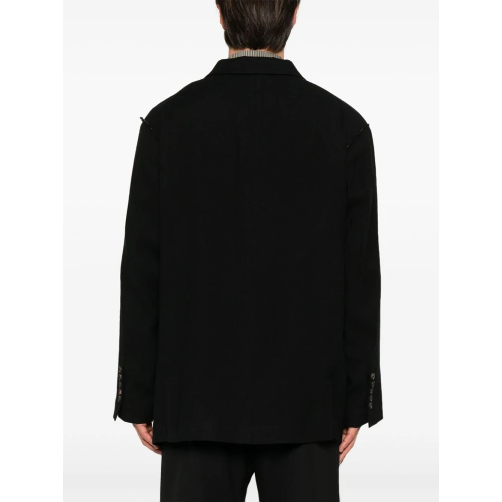 Ziggy Chen Zwart wollen en linnen jas Black Heren