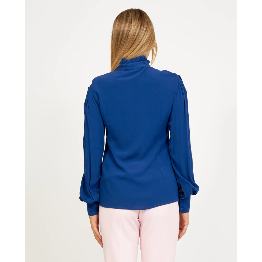 Silvian Heach Blauwe Gerimpelde Mandarin Kraag Shirt Blue Dames