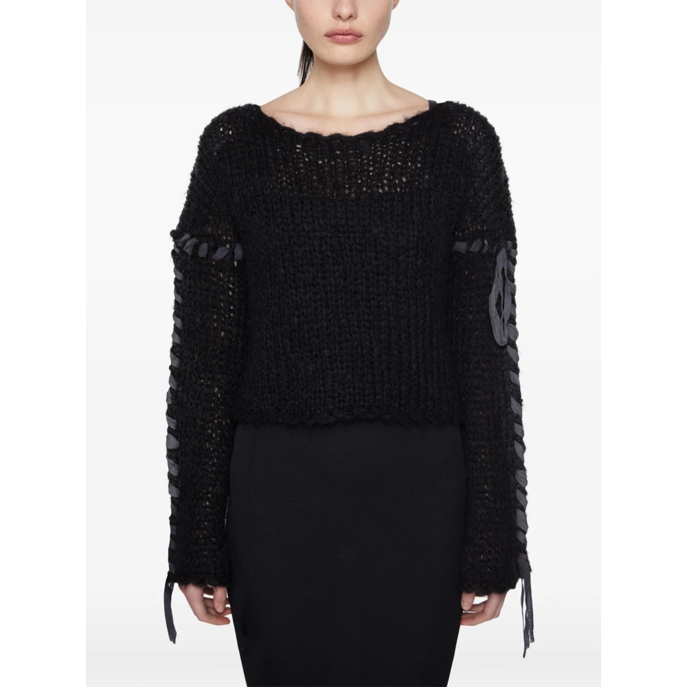 Acne Studios Zwarte Gebreide Trui met Drop Shoulder Black Dames