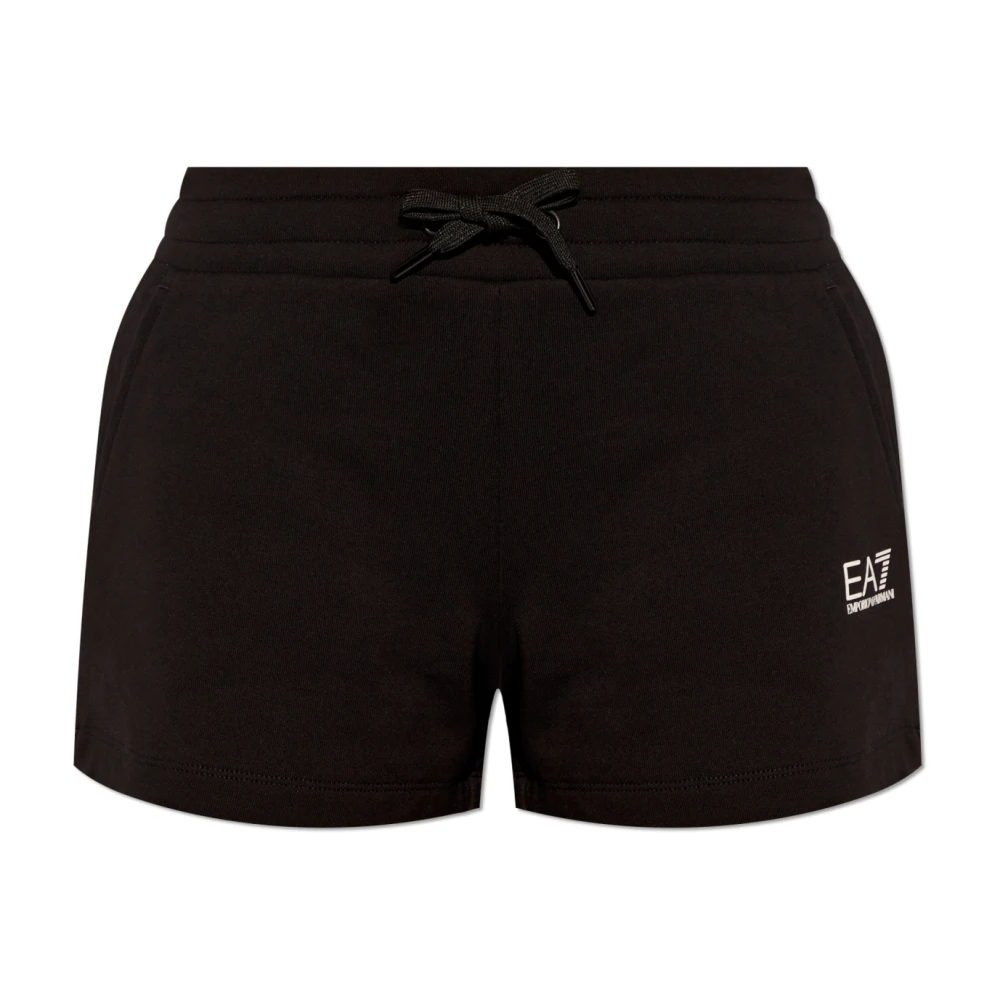Emporio Armani EA7 Katoenen shorts met logo Black Dames