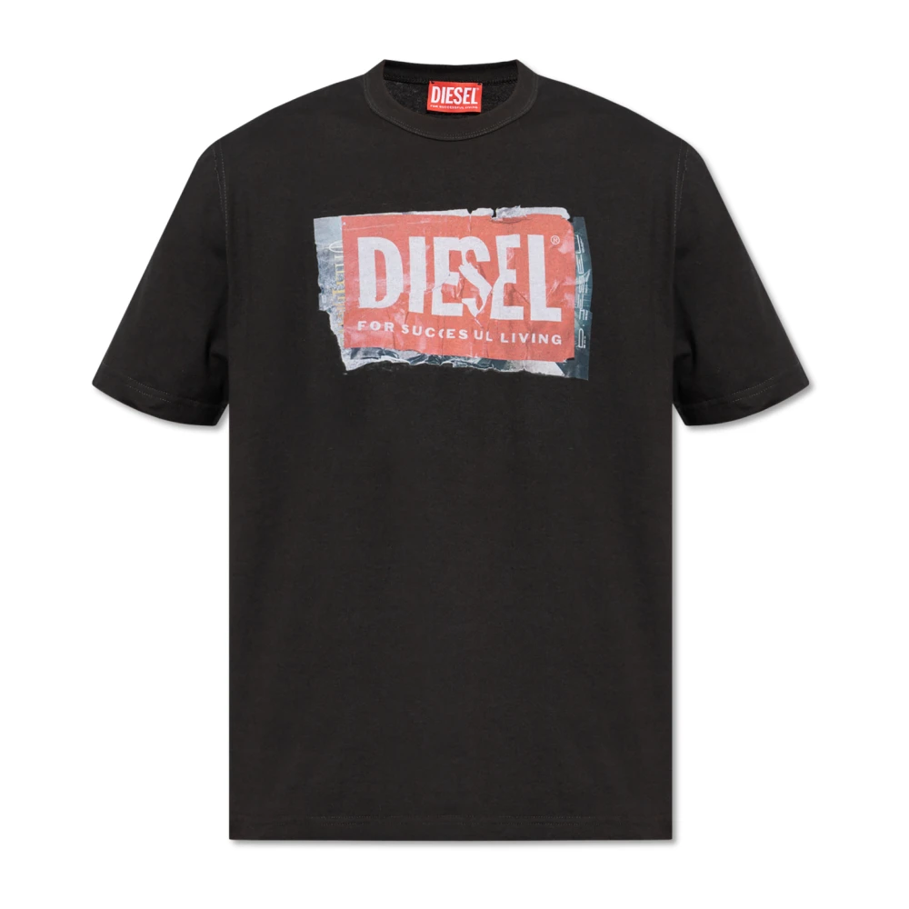 Diesel T-shirt met 'T-Adjust-Q6' logo Black Heren