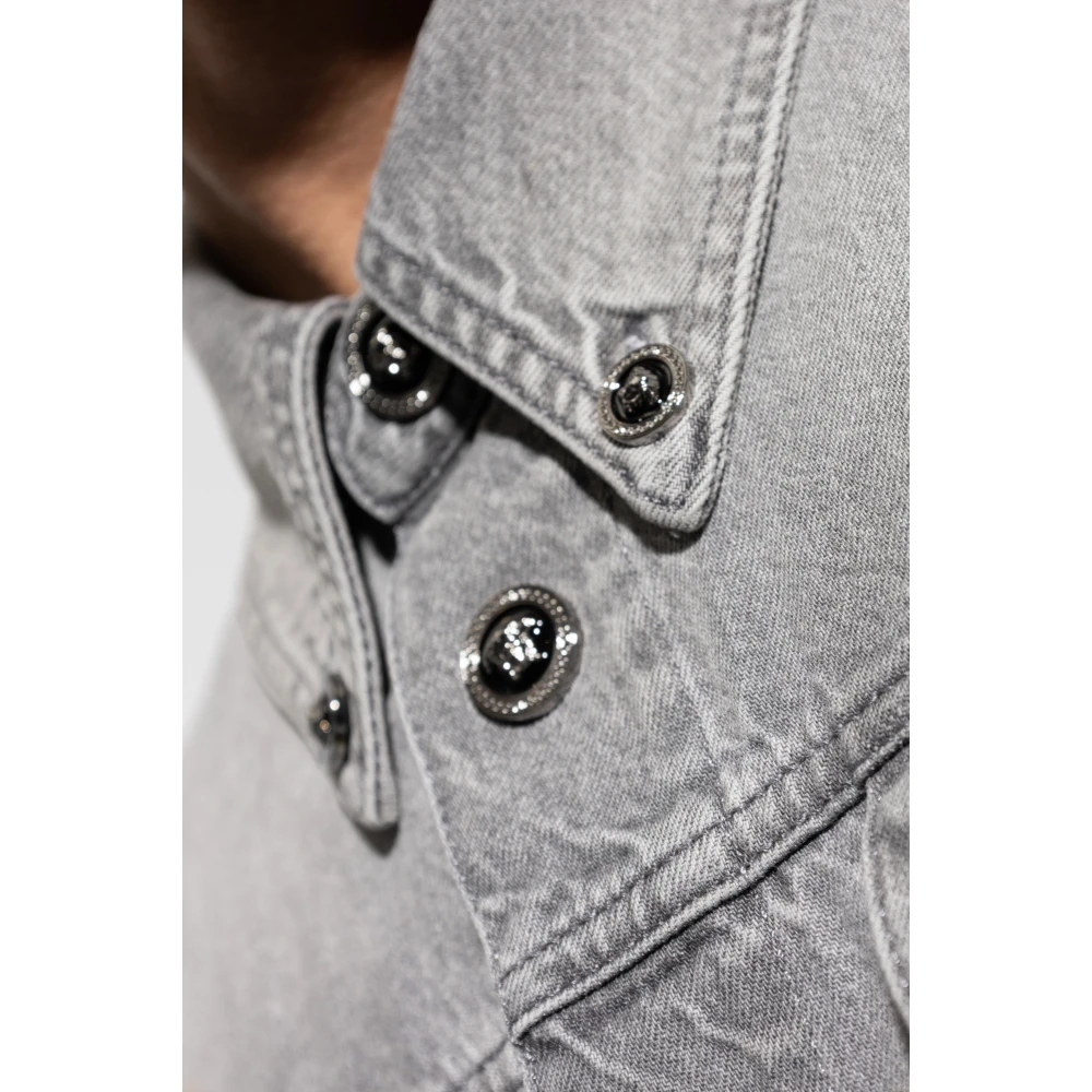 Versace Denim jas met logo Gray Heren