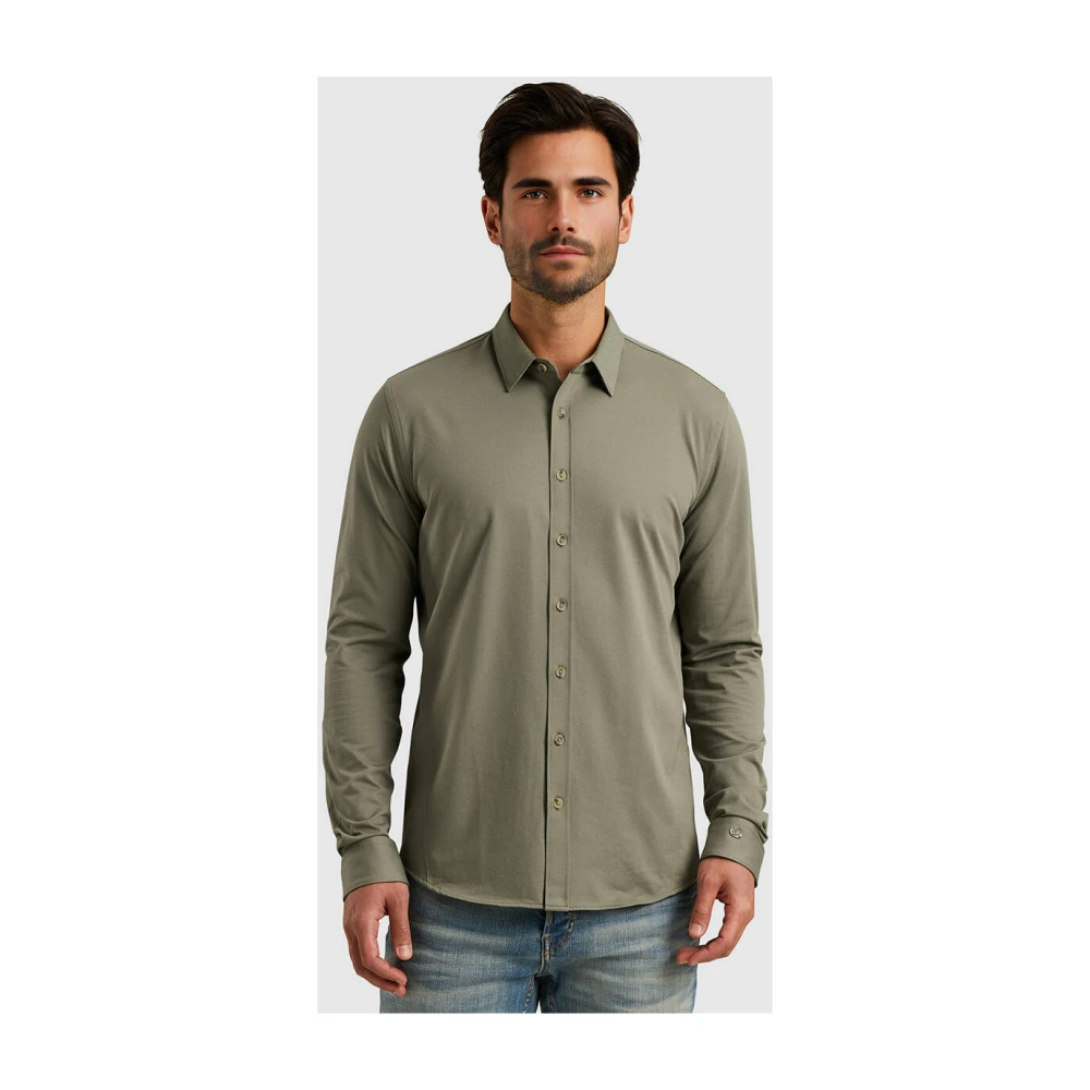 Cast Iron Lange Mouw Twill Jersey Shirt Green Heren