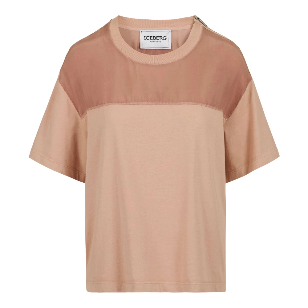 Iceberg Regular-fit blush katoenen jersey T-shirt met cupro stofinzetten Pink Dames