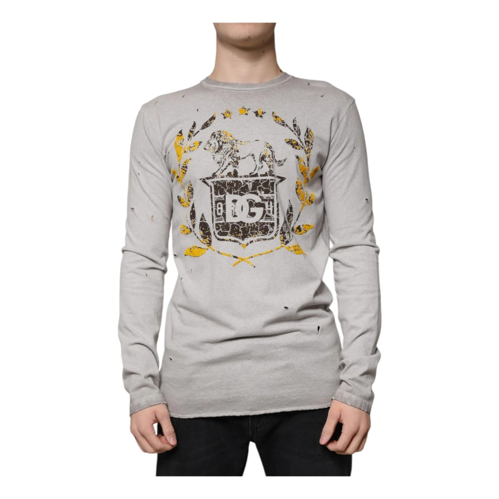 Dolce & Gabbana Gray Printed Cotton Crewneck Pullover Sweater - IT48 | M - Image 2