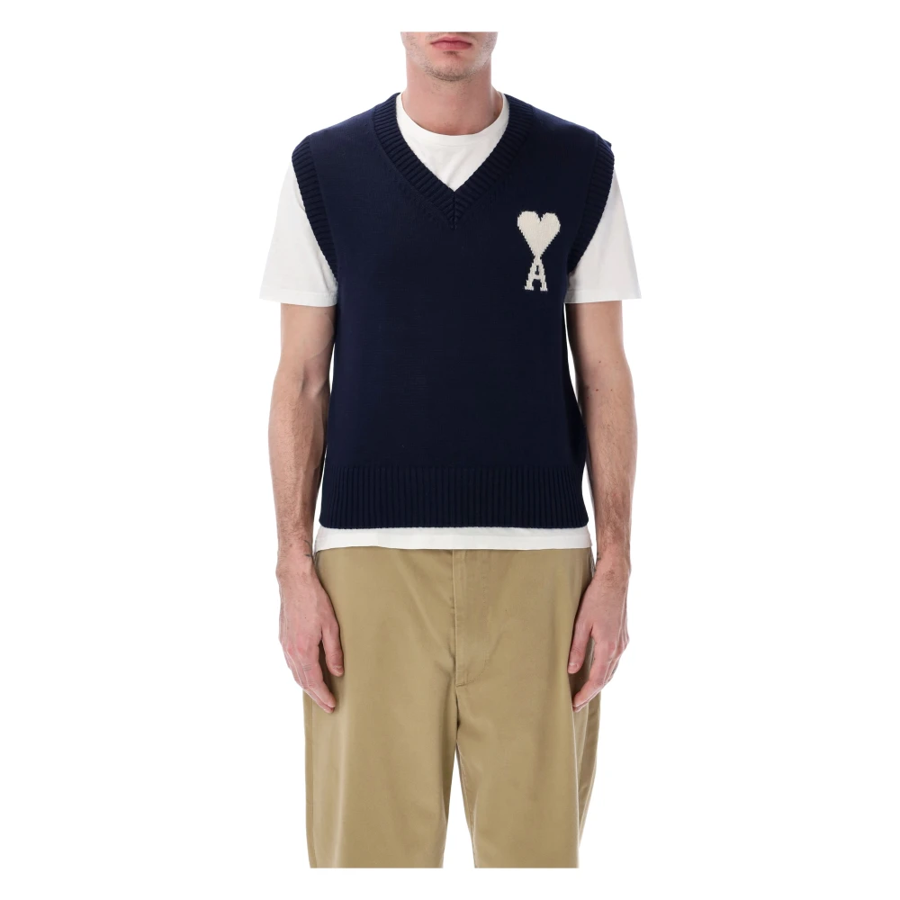 Ami Paris Men's Blue De Coeur V-Neck Vest