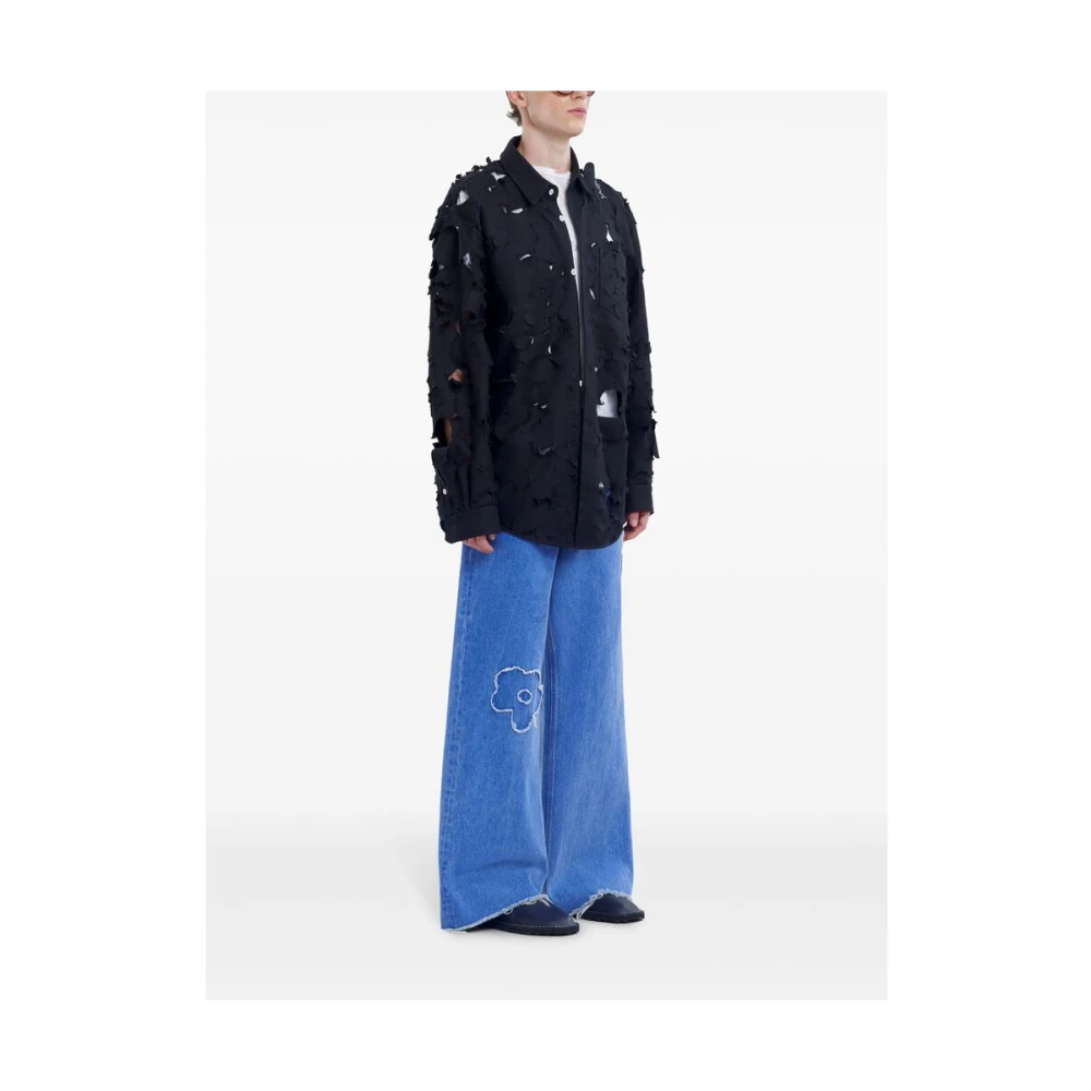 Marni Bloemenapplicatie Wide Leg Jeans Blue Heren