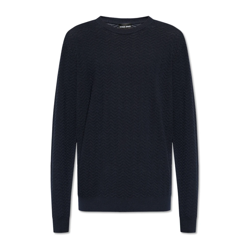 Giorgio Armani Men's Blue Wool Jumper - Round-Neck Knitwear - M - Knitwear