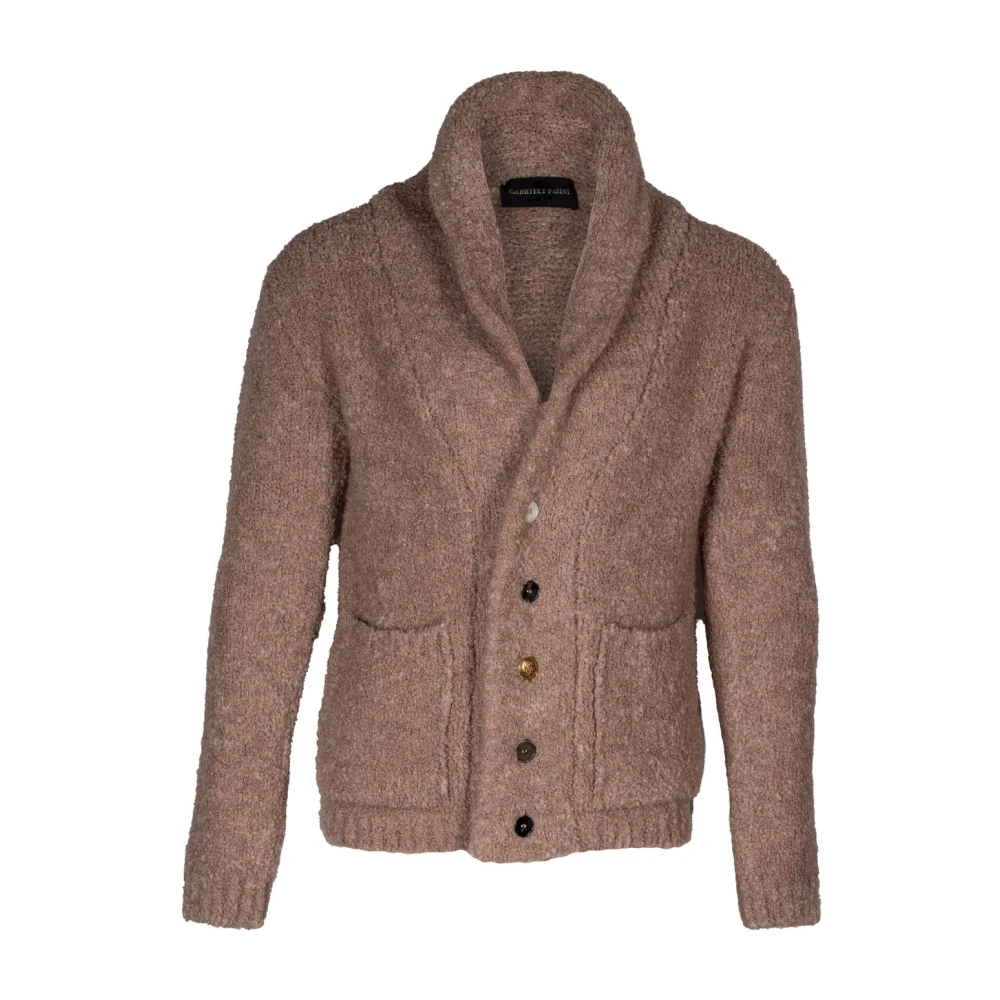 Gabriele Pasini Italiaanse wollen bouclè cardigan met sjaalkraag Brown Heren