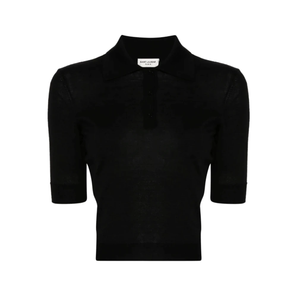 Saint Laurent Zwart Geborduurde Polo Top Black Dames