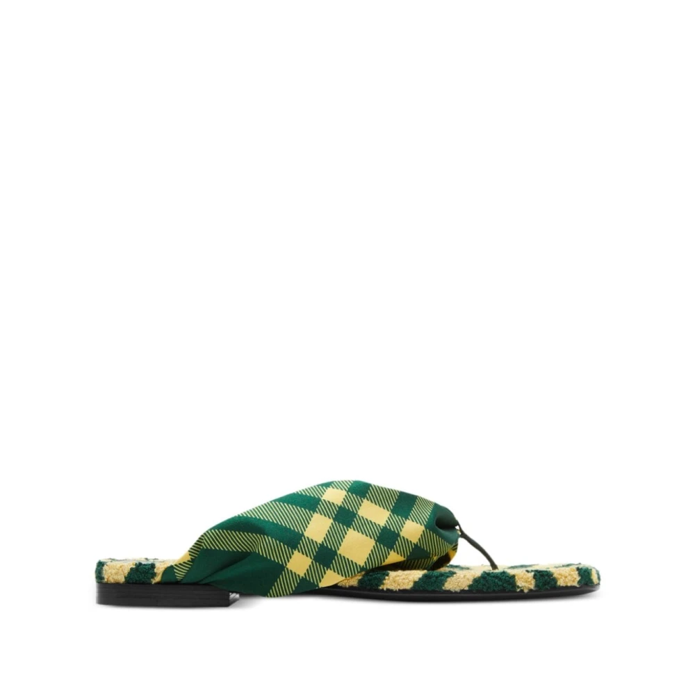 Burberry Women's Green Check Pattern Thong Sandals