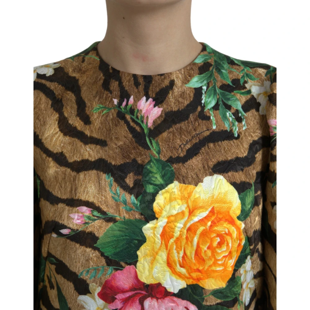 Dolce & Gabbana Tijger Bloemen Print Shift Mini Jurk Multicolor Dames