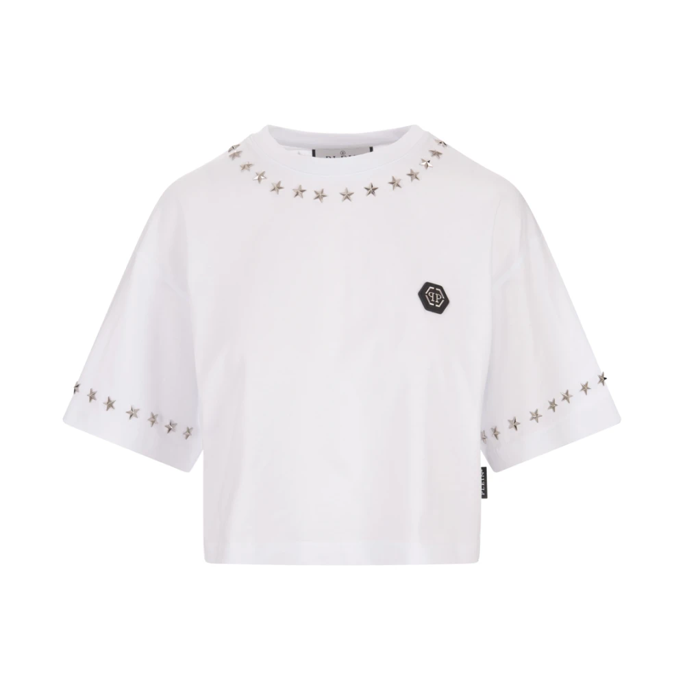 Philipp Plein Studded White Cropped T-shirt White Dames