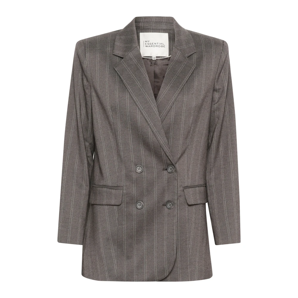 My Essential Wardrobe Grijze Blazer Jas met Witte Streep Gray Dames