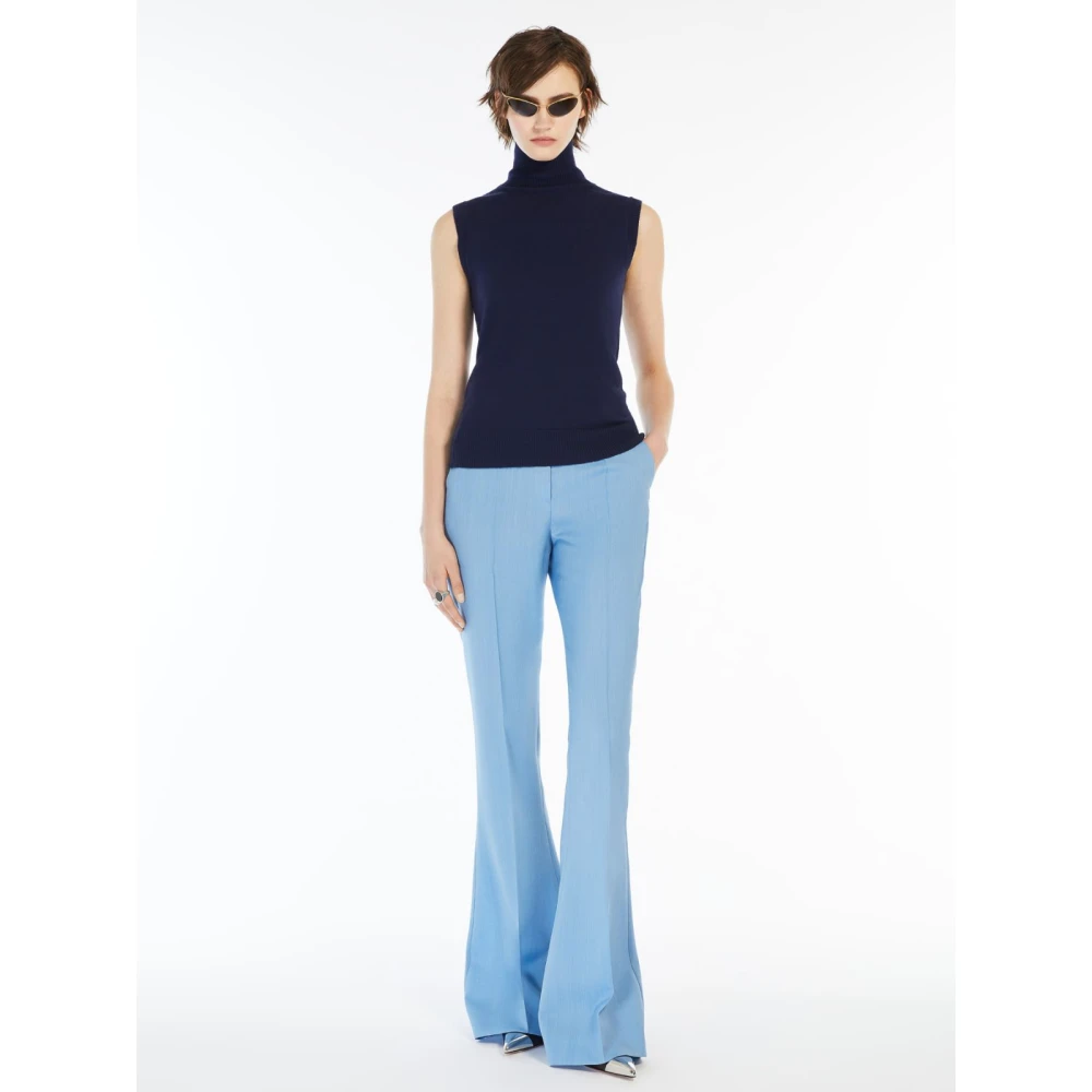 SPORTMAX Blauwe Mouwloze Coltrui Wollen Trui Blue Dames