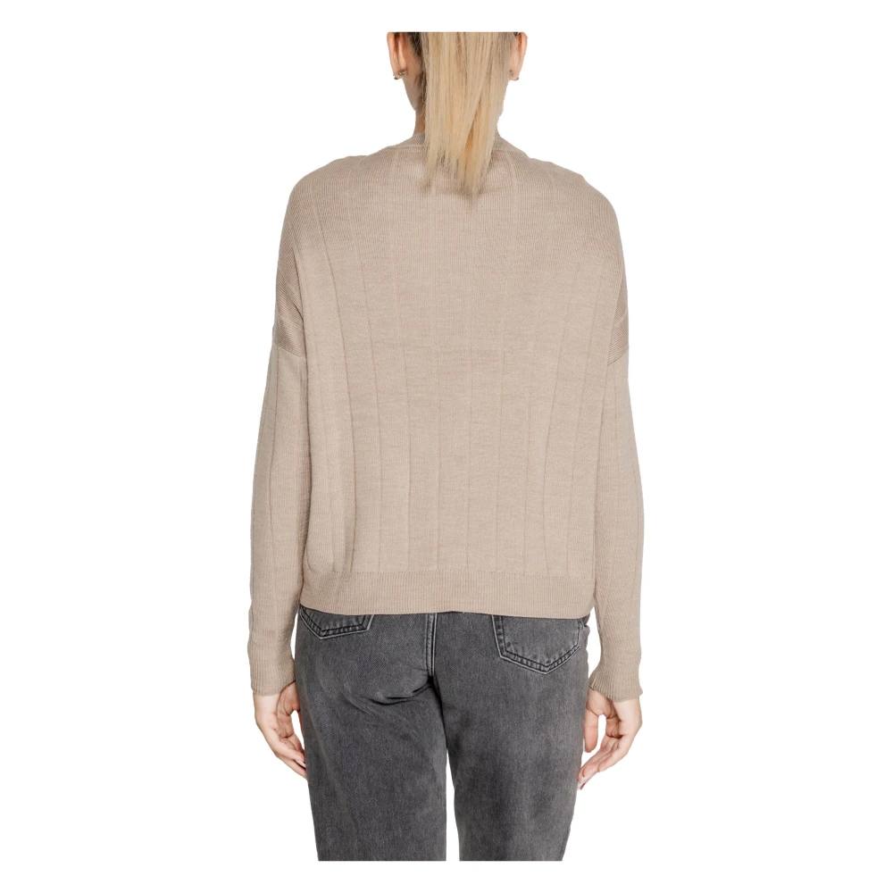 Only Beige Gebreide Trui Ronde Hals Herfst Winter Beige Dames