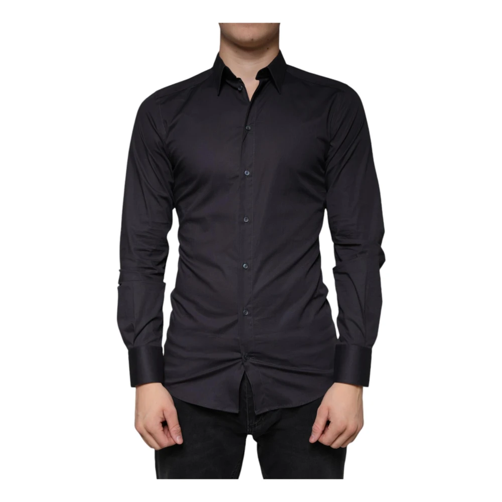 Dolce & Gabbana Zwarte Slim Fit Formele Overhemd Spreid Kraag Black Heren