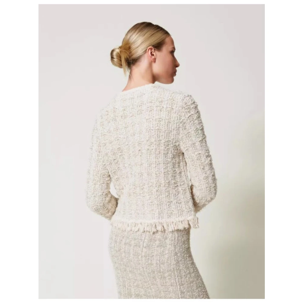 Twinset Metallic Gebreid Jasje met Juweelknopen Beige Dames