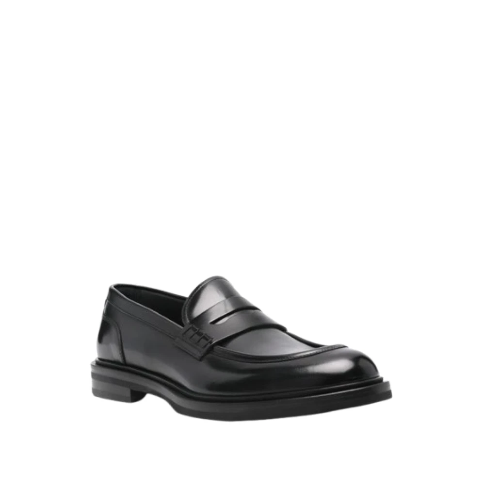 Dolce & Gabbana Borstad läder loafers med Penny Slot Black, Herr