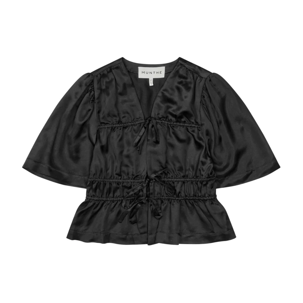 Munthe Elegant Svart Topp med Volangdetaljer Black, Dam