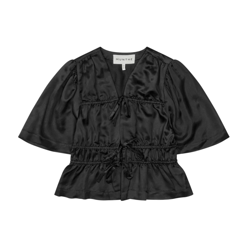 Munthe Elegante Zwarte Top met Ruchedetails Black Dames