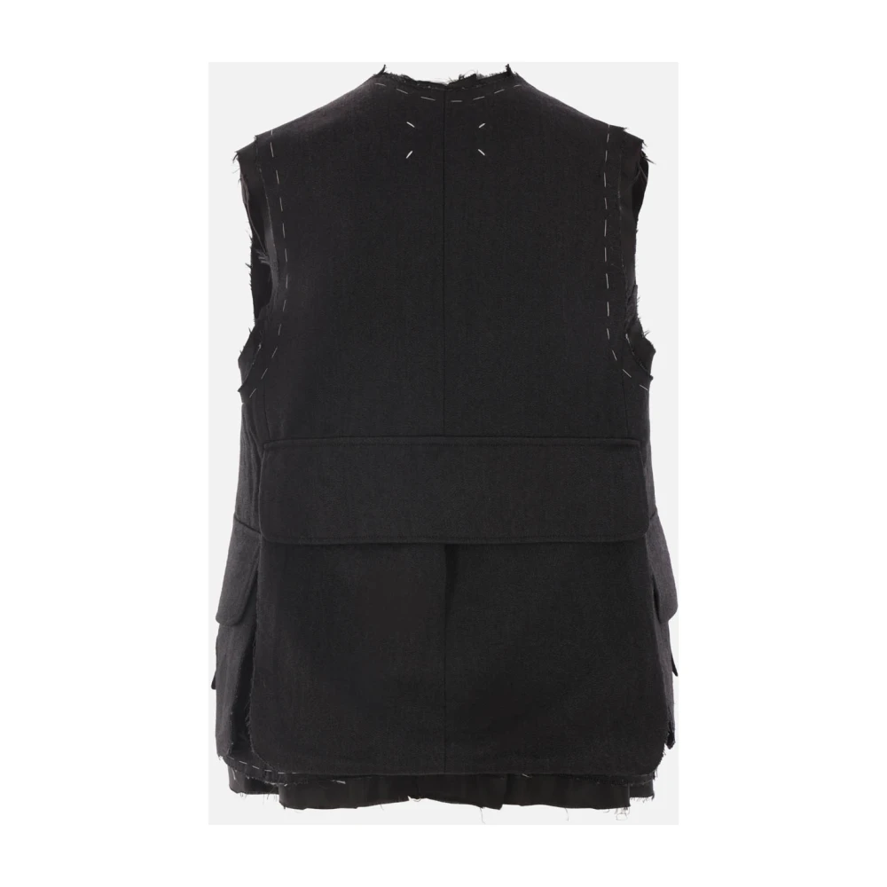 Maison Margiela Cargo Wollen Jas Grijs Contraststiksels Gray Dames