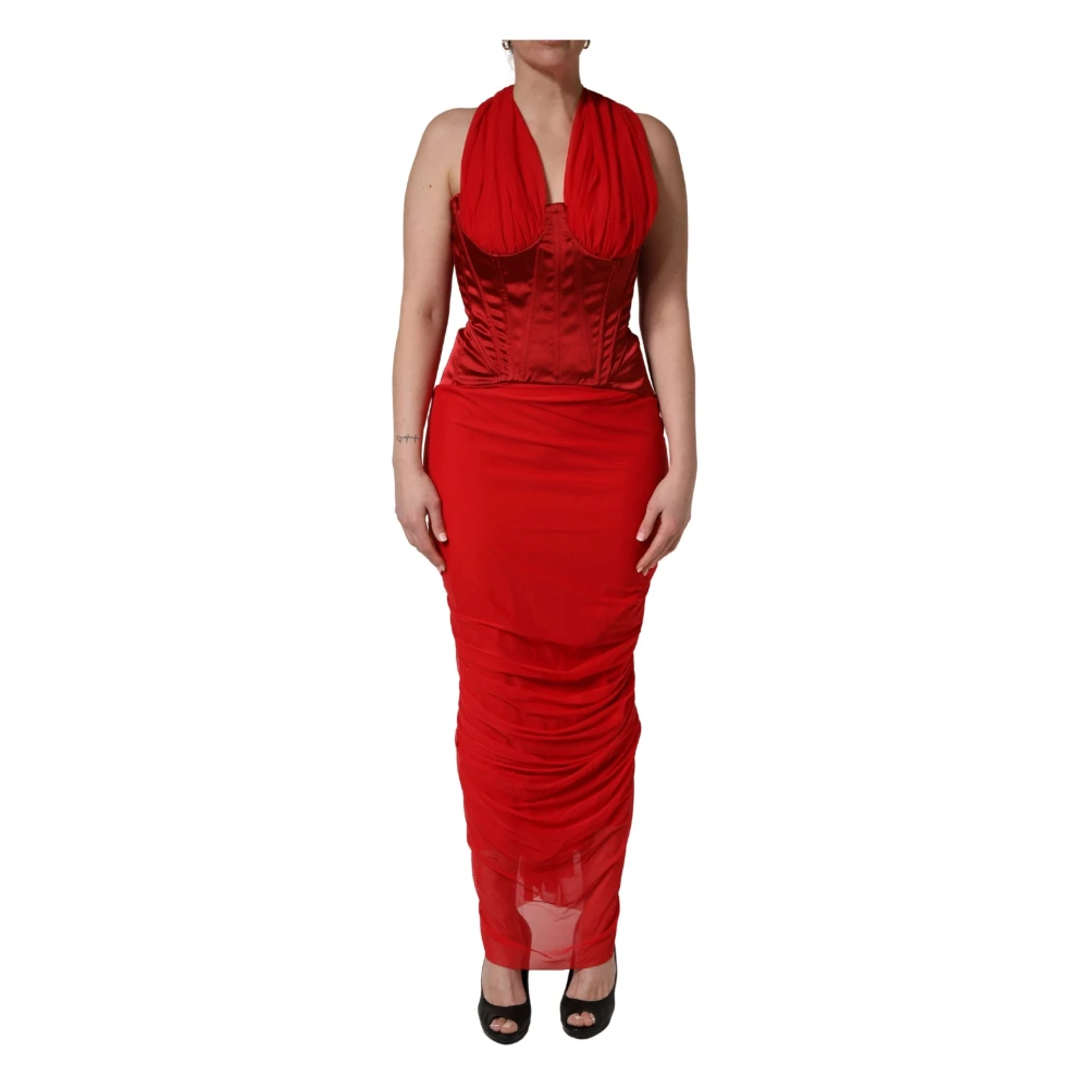 Dolce & Gabbana Women's Red Party Dresses, M, Halter Corset Sleeveless Sheath Dress