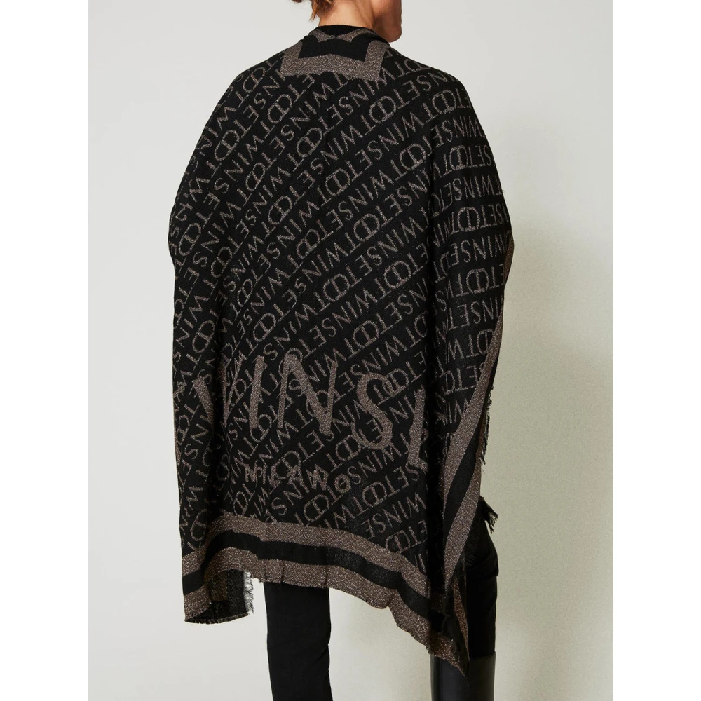 Twinset Zwart Sjaal met Logo Jacquard Ontwerp Black Dames